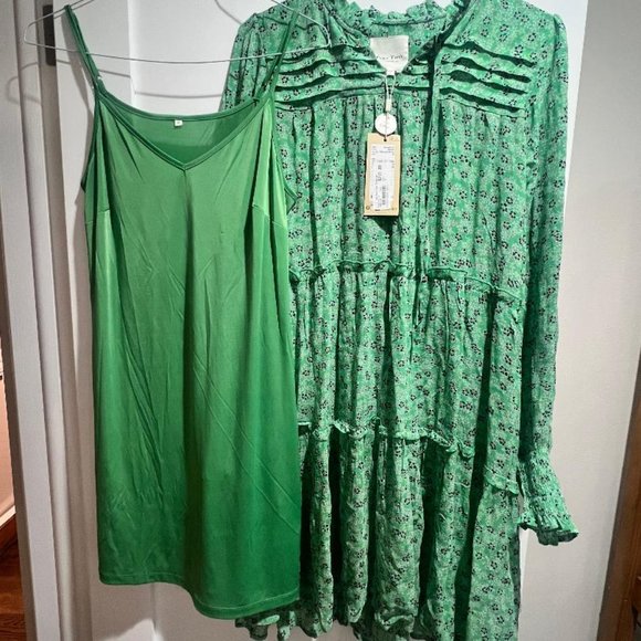 NWT, Green Dress "Part Two" Designer,  Greenbrair Mini Flower Dress - Picture 6 of 6
